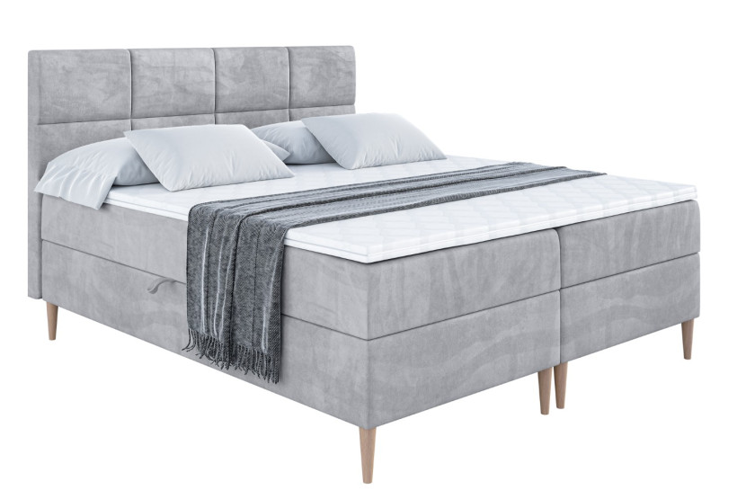 Łóżko kontynentalne z pojemnikiem, materacem i nóżkami ARDENI-FD 200x200 cm 615373