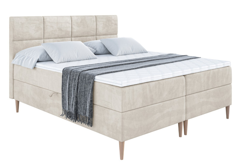 Łóżko kontynentalne z pojemnikiem, materacem i nóżkami ARDENI-FD 200x200 cm 615813