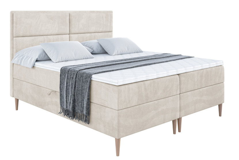 Łóżko kontynentalne z pojemnikiem, materacem i nóżkami AURA-FD 120x200 cm 615478