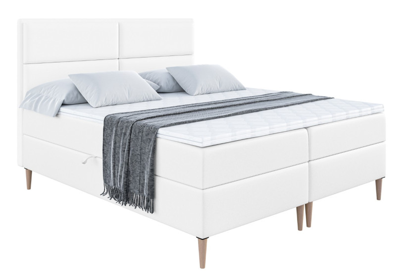 Łóżko kontynentalne z pojemnikiem, materacem i nóżkami AURA-FD 180x200 cm 614465