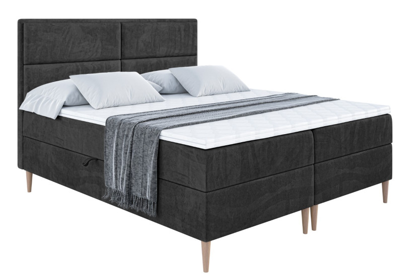 Łóżko kontynentalne z pojemnikiem, materacem i nóżkami AURA-FD 200x200 cm 614063
