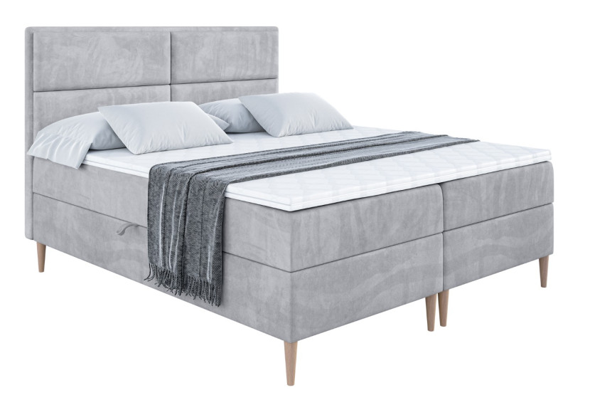 Łóżko kontynentalne z pojemnikiem, materacem i nóżkami AURA-FD 200x200 cm 609888