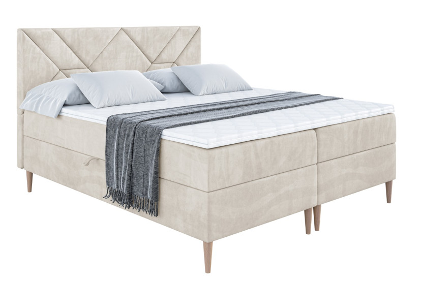 Łóżko kontynentalne z pojemnikiem, materacem i nóżkami BARWA-FD 160x200 cm 616030