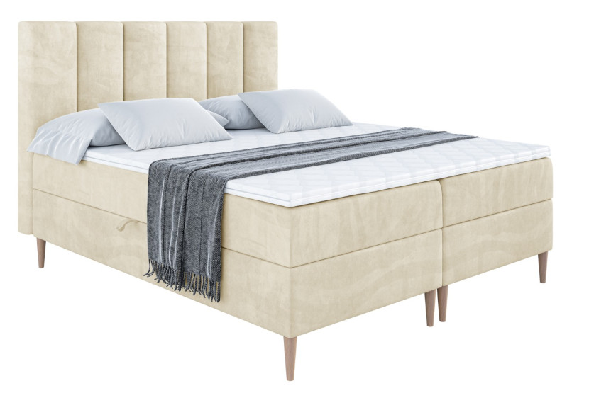 Łóżko kontynentalne z pojemnikiem, materacem i nóżkami BOXI1-FD 200x200 cm 610057