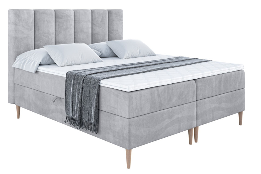 Łóżko kontynentalne z pojemnikiem, materacem i nóżkami BOXI1-FD 200x200 cm 609935