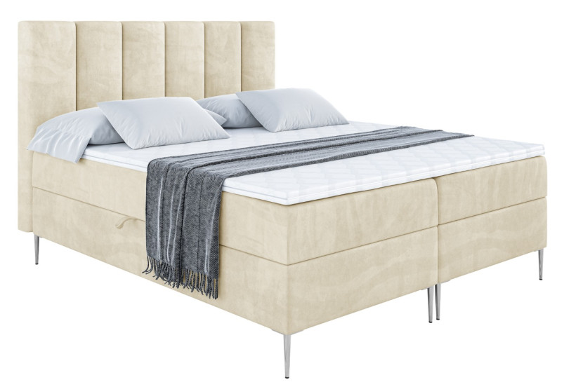Łóżko kontynentalne z pojemnikiem, materacem i nóżkami BOXI1-FS 140x200 cm 610650