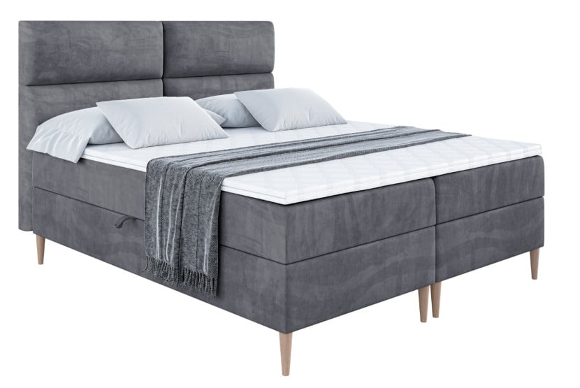 Łóżko kontynentalne z pojemnikiem, materacem i nóżkami BOXI3-FD 160x200 cm 614678