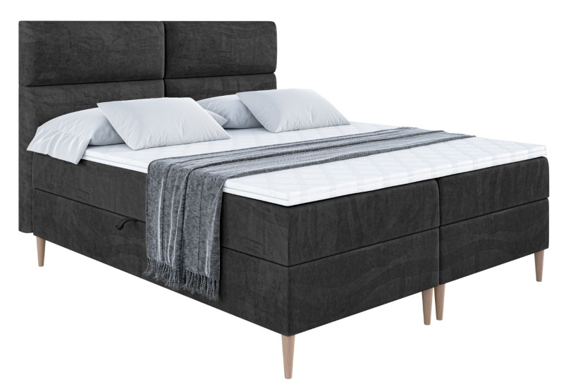 Łóżko kontynentalne z pojemnikiem, materacem i nóżkami BOXI3-FD 180x200 cm 615556