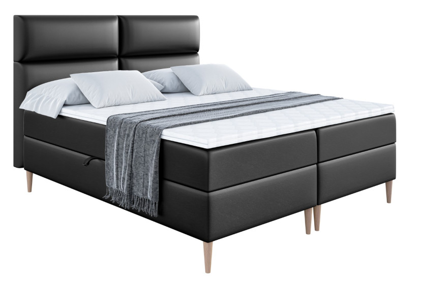Łóżko kontynentalne z pojemnikiem, materacem i nóżkami BOXI3-FD 200x200 cm 614179