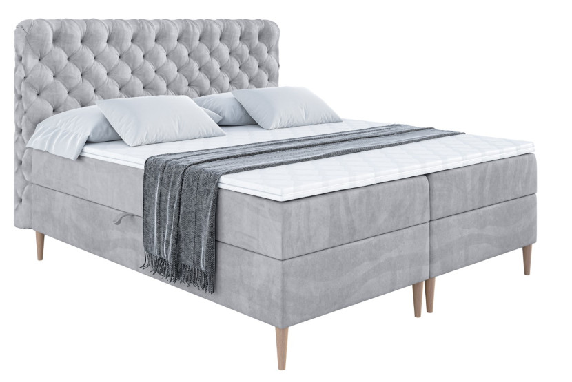 Łóżko kontynentalne z pojemnikiem, materacem i nóżkami BOXI8-FD 160x200 cm 611372