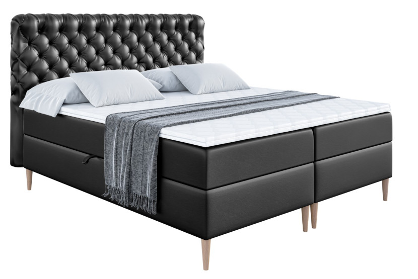 Łóżko kontynentalne z pojemnikiem, materacem i nóżkami BOXI8-FD 200x200 cm 610590