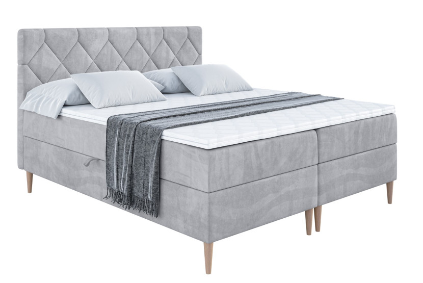 Łóżko kontynentalne z pojemnikiem, materacem i nóżkami CATOR-FD 120x200 cm 614445