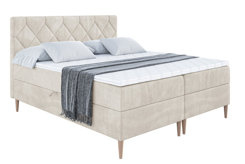 Łóżko kontynentalne z pojemnikiem, materacem i nóżkami CATOR-FD 120x200 cm 610001