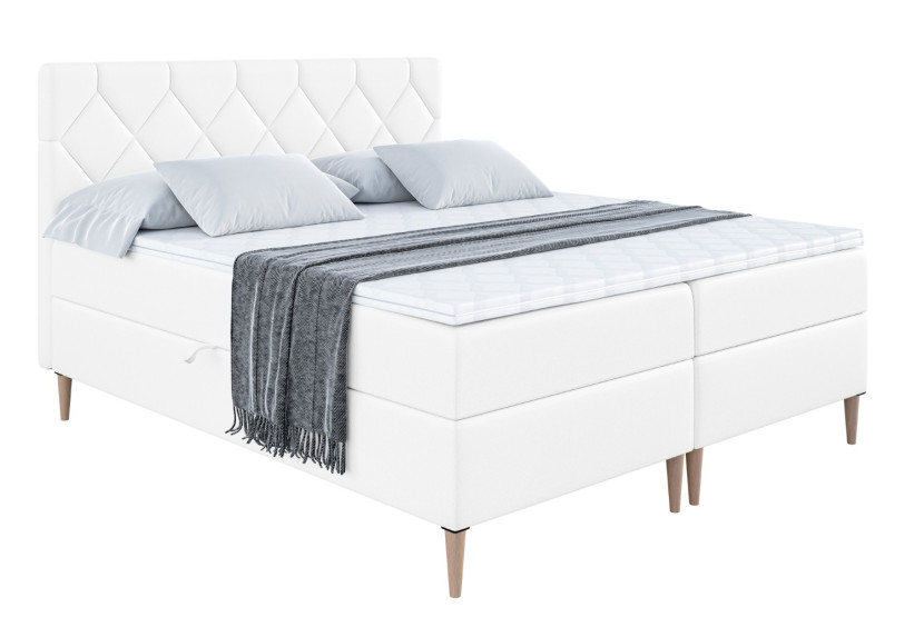 Łóżko kontynentalne z pojemnikiem, materacem i nóżkami CATOR-FD 140x200 cm 612470