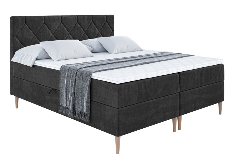 Łóżko kontynentalne z pojemnikiem, materacem i nóżkami CATOR-FD 180x200 cm 615307