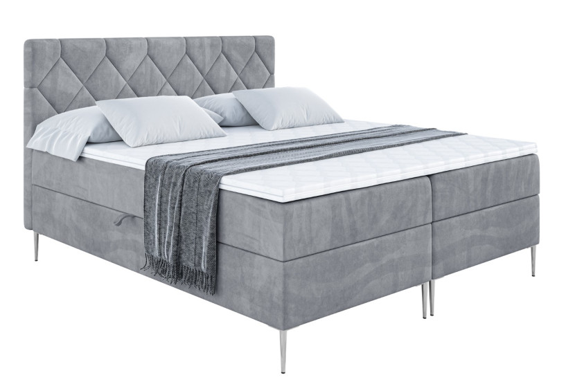Łóżko kontynentalne z pojemnikiem, materacem i nóżkami CATOR-FS 200x200 cm 614654