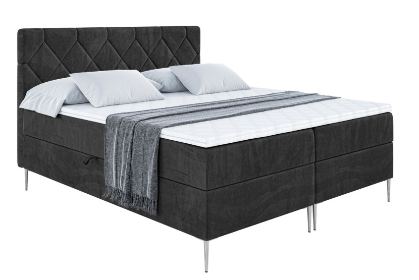 Łóżko kontynentalne z pojemnikiem, materacem i nóżkami CATOR-FS 200x200 cm 613282