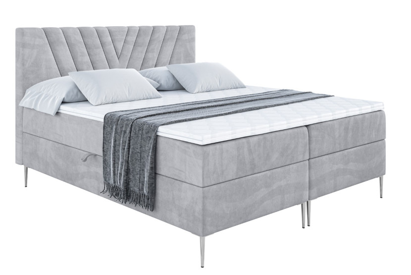 Łóżko kontynentalne z pojemnikiem, materacem i nóżkami ERNINA-FS 200x200 cm 612385