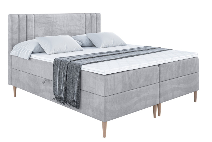 Łóżko kontynentalne z pojemnikiem, materacem i nóżkami IDRIKO-FD 160x200 cm 615433