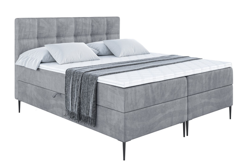 Łóżko kontynentalne z pojemnikiem, materacem i nóżkami MARCE-FC 200x200 cm 609684
