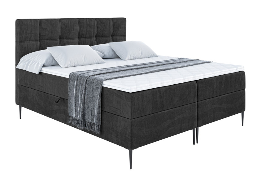Łóżko kontynentalne z pojemnikiem, materacem i nóżkami MARCE-FC 200x200 cm 609739