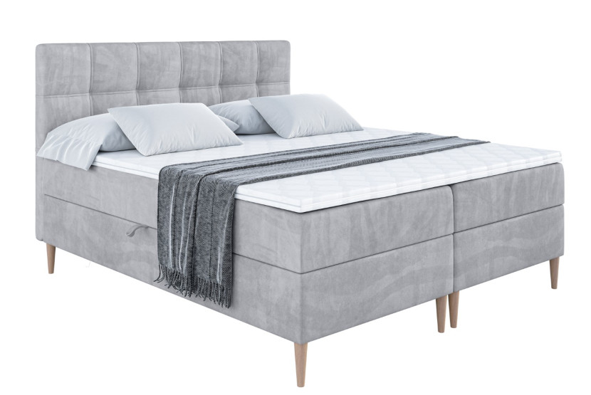 Łóżko kontynentalne z pojemnikiem, materacem i nóżkami MARCE-FD 120x200 cm 610018
