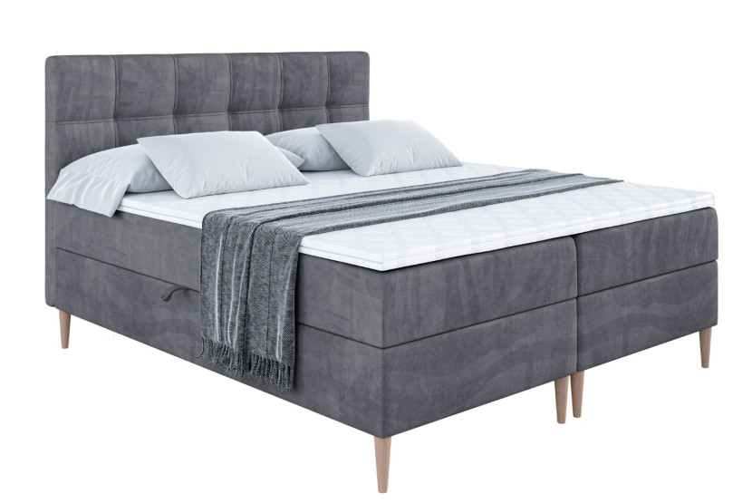 Łóżko kontynentalne z pojemnikiem, materacem i nóżkami MARCE-FD 160x200 cm 612602