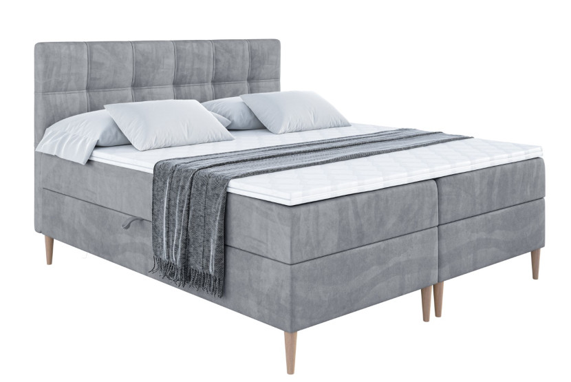 Łóżko kontynentalne z pojemnikiem, materacem i nóżkami MARCE-FD 180x200 cm 610065