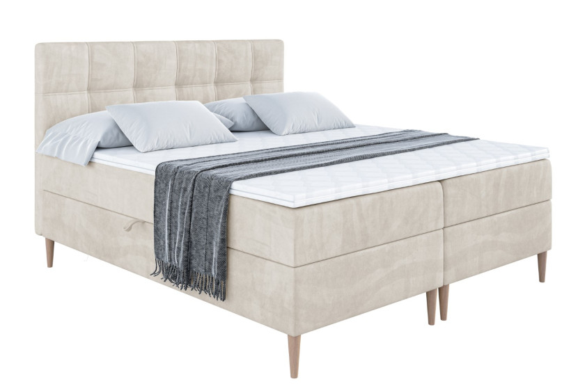 Łóżko kontynentalne z pojemnikiem, materacem i nóżkami MARCE-FD 200x200 cm 615190