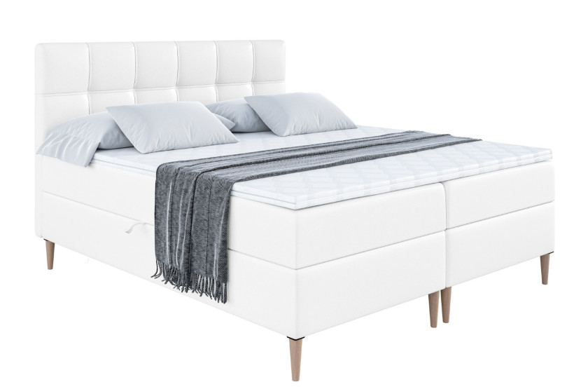 Łóżko kontynentalne z pojemnikiem, materacem i nóżkami MARCE-FD 200x200 cm 610268
