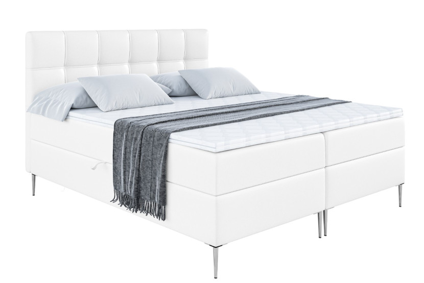 Łóżko kontynentalne z pojemnikiem, materacem i nóżkami MARCE-FS 200x200 cm 611332