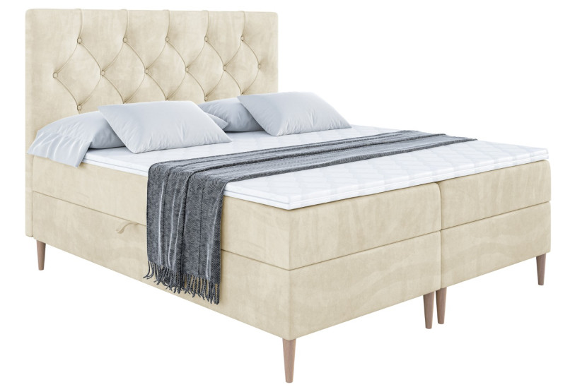 Łóżko kontynentalne z pojemnikiem, materacem i nóżkami MIRAGE-FD 200x200 cm 615928