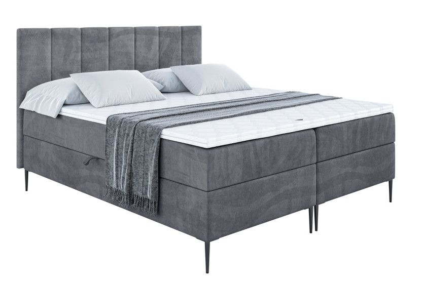 Łóżko kontynentalne z pojemnikiem, materacem i nóżkami MOETI-FC 180x200 cm 615133