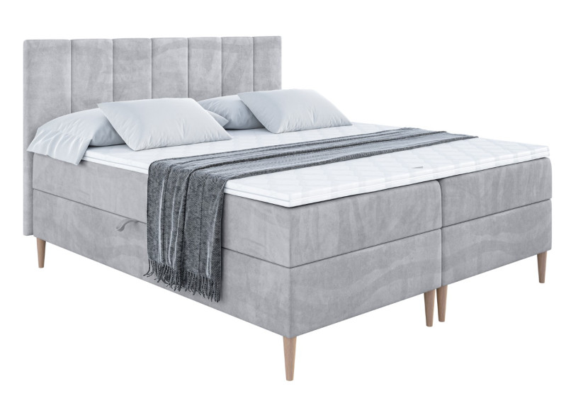 Łóżko kontynentalne z pojemnikiem, materacem i nóżkami MOETI-FD 160x200 cm 614157