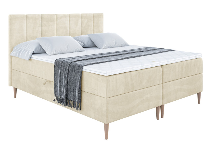 Łóżko kontynentalne z pojemnikiem, materacem i nóżkami MOETI-FD 160x200 cm 616574
